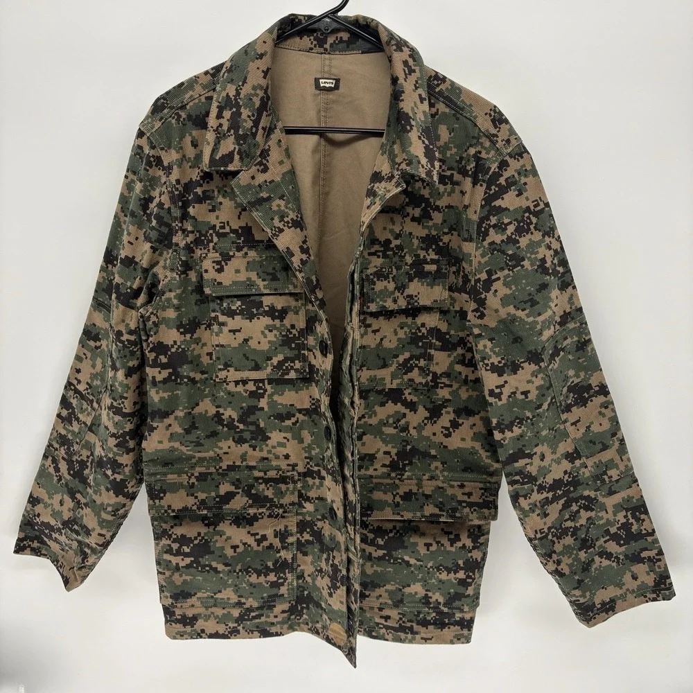 Vintage Levis Digital Camo Corduroy Chore Jacket Hidden Button Rare Y2K Men M